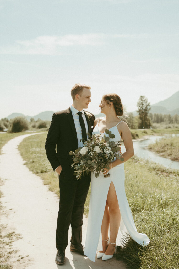 Bride And Groom Have A First Look In the Mountains