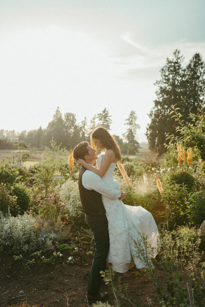 Golden Hour Bridal Portraits in the Garden at Sage & Solace Wedding Venue 