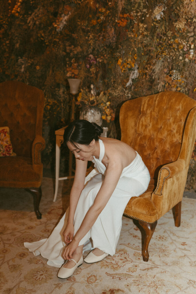 Bride getting ready at Sage & Solar Getting Ready Room in Langley, BC