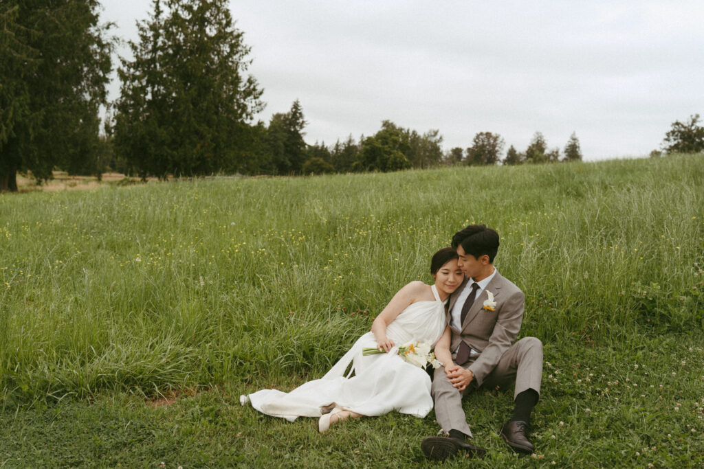 Bridal Portraits in the grassy field at Sage & Solace Wedding Venue 