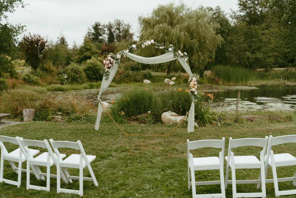 Wedding ceremony at the Pond at Sage & Solace Wedding Venue in Langley, BC