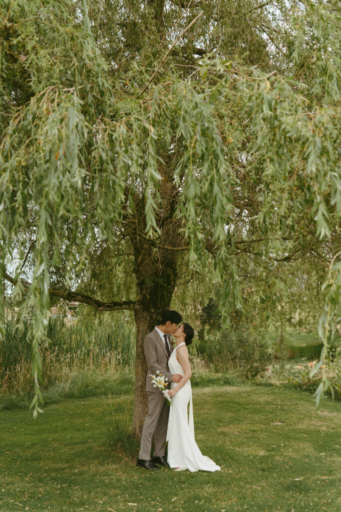 Bridal Portraits by the Willow Tree at Sage & Solace Wedding Venue in Langley, BC